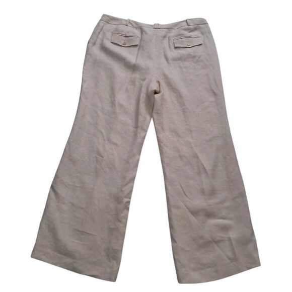 Talbots 100% Linen Pants Women's 18 Beige High Rise Wide Leg Lined Work Career - Picture 2 of 13